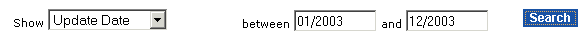 Show field equals Update Date, between field equals 01/2003, and field equals 12/2003