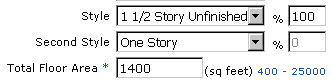 Style equals 1 1/2 Story Unfinished at 100% and Total Floor Area equals 1400